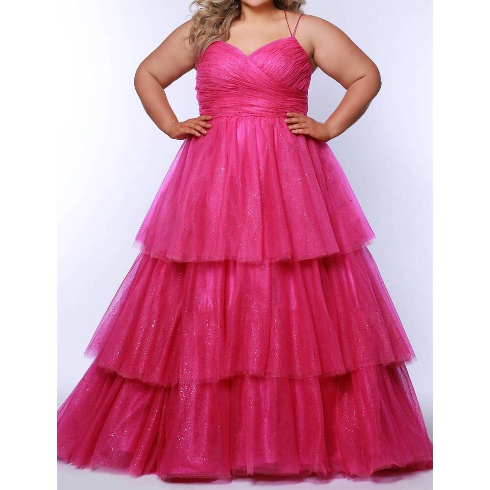 NEW SYDNEY'S CLOSET top tier sparkle prom ball gown in pink